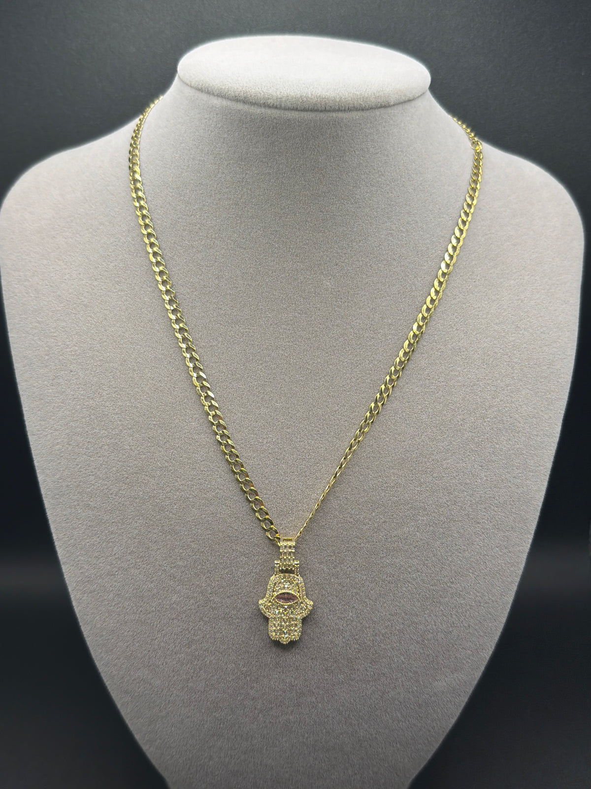 16" 14K CUBAN CHAIN WITH HAMSA HAND | 3.54mm