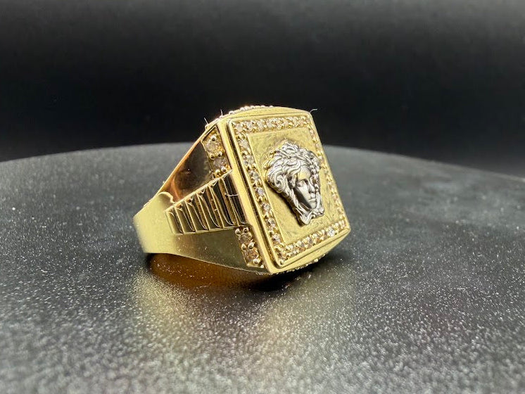 14K TWO-TONE MEDUSA DIAMOND SIGNET RING