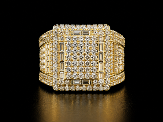 14K BAGUETTE BORDER DIAMOND SQUARE RING
