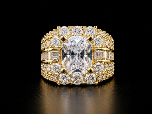 14K CUSION CUT DIAMOND CLUSTER RING