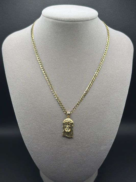 16" 14K CUBAN CHAIN WITH JESUS FACE | 3.61mm