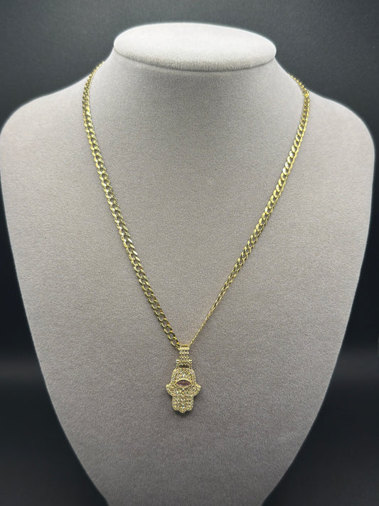 16" 14K CUBAN CHAIN WITH HAMSA HAND | 3.54mm