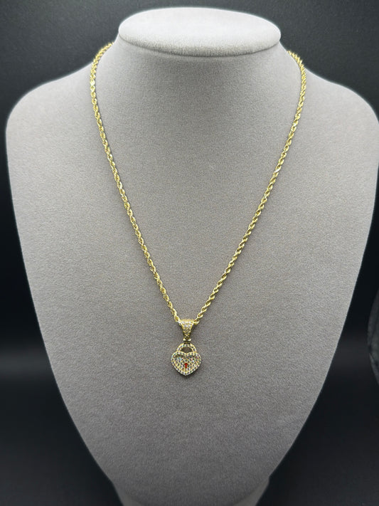 16" 14K ROPE CHAIN WITH HEARTLOCK