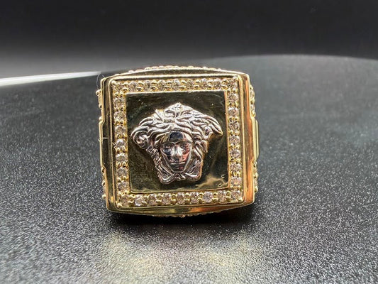14K TWO-TONE MEDUSA DIAMOND SIGNET RING