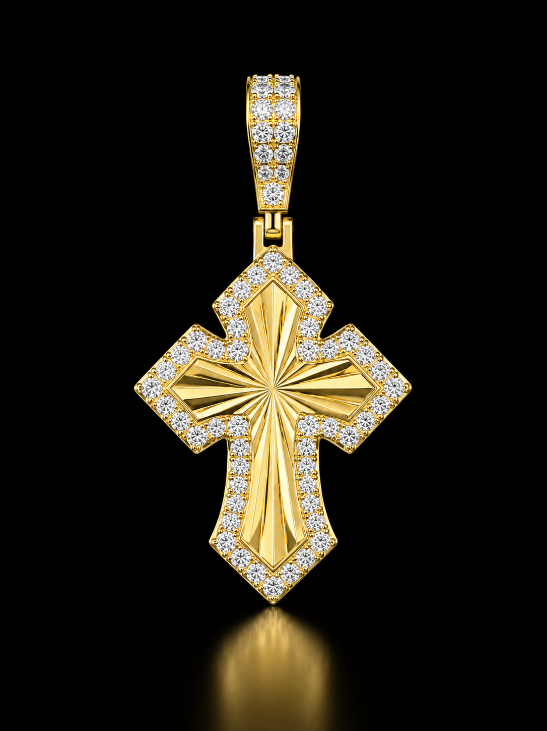 14K YELLOW GOLD DIAMOND BORDER CROSS PENDANT