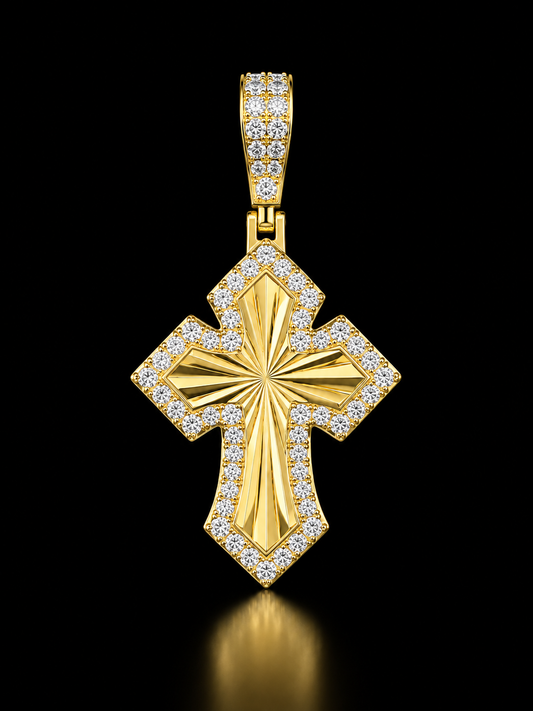 14K YELLOW GOLD DIAMOND BORDER CROSS PENDANT