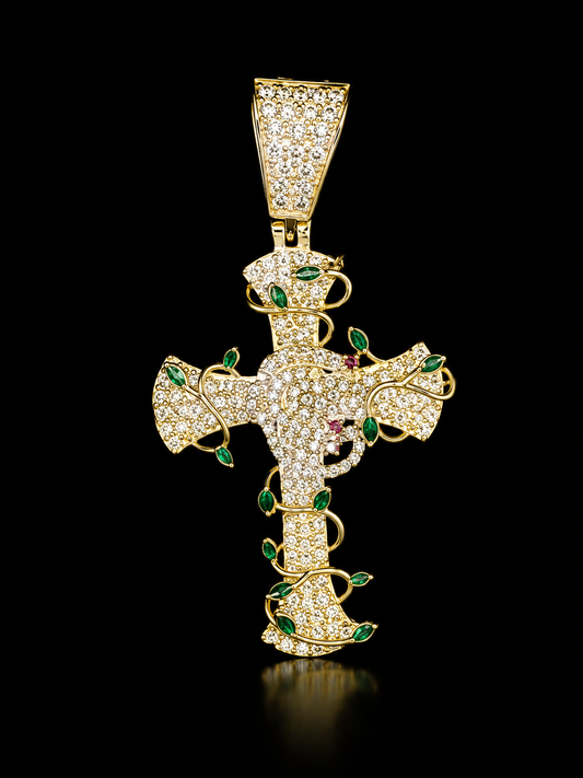 14K GOLD JESUS VINE CROSS PENDANT