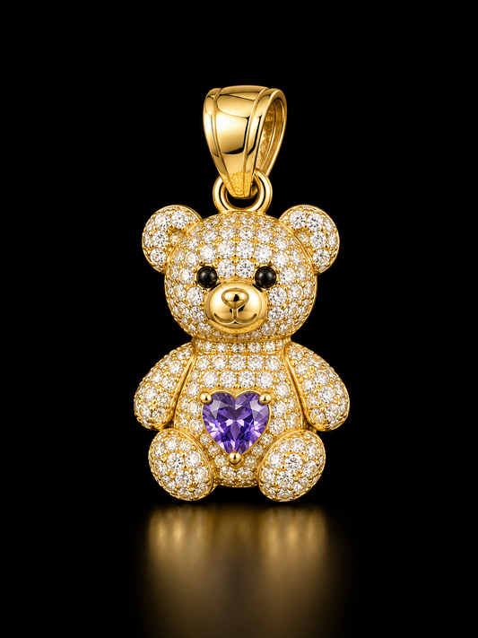 14K YELLOW GOLD DIAMOND TEDDY BEAR